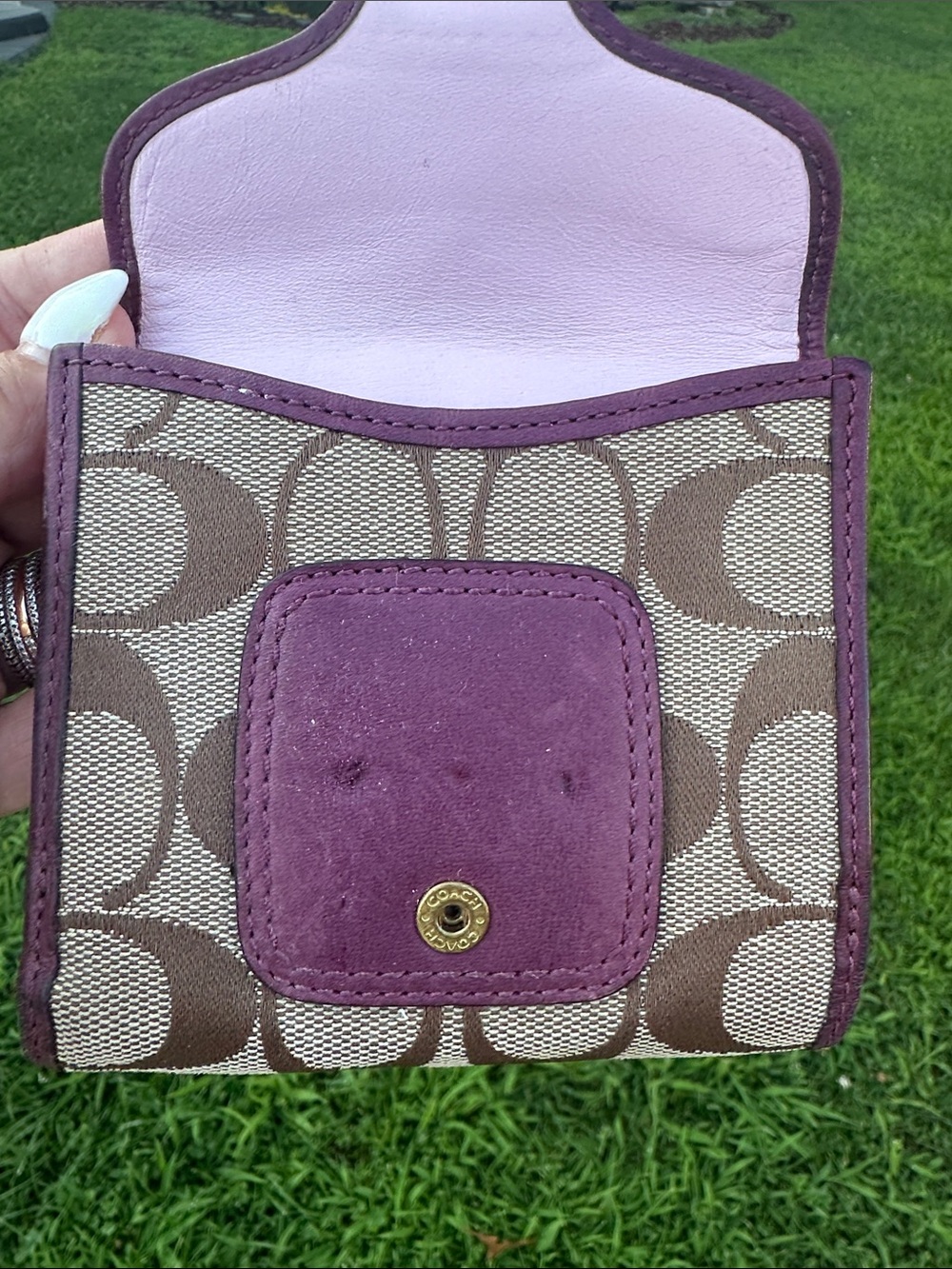 Coach Bleecker Tattersall Signature Compact Wallet - Picture 4 of 9